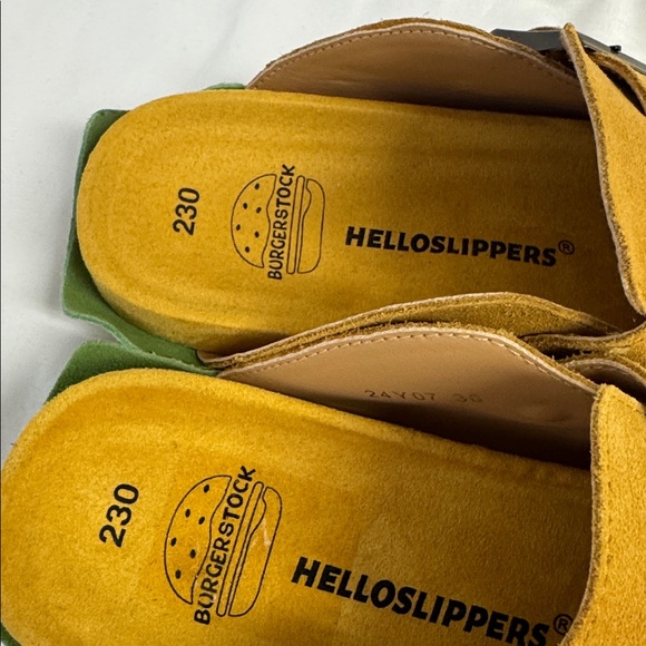 Hello Slippers/BBIMP "Burgerstocks" hamburger-style suede clogs, Size 6/6.5 New! - Picture 5 of 6
